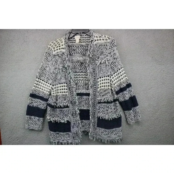 Chico's Women's Textured Open Cardigan-Size 2-Fringed - Picture 2 of 9